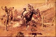 Charles M Russell The Getaway oil on canvas